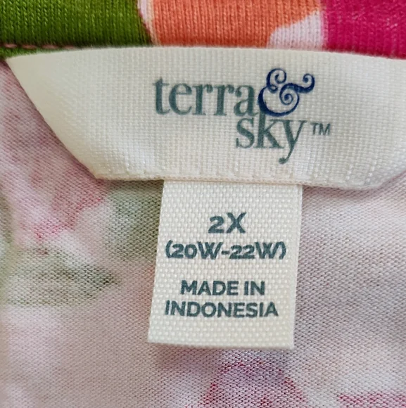 Terra & Sky Pink and Green Floral Tee Shirt Midi Dress, Size 2X/20W-22W  #103 - Picture 6 of 9